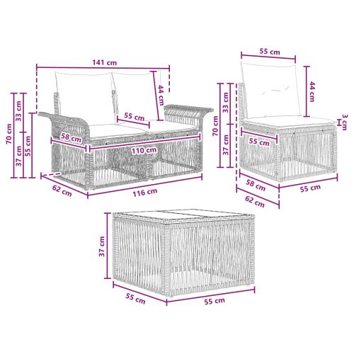Градински Софа Комплект 9 pcs Черно полиратан