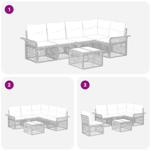 Градински Софа Комплект 6 pcs Черно полиратан