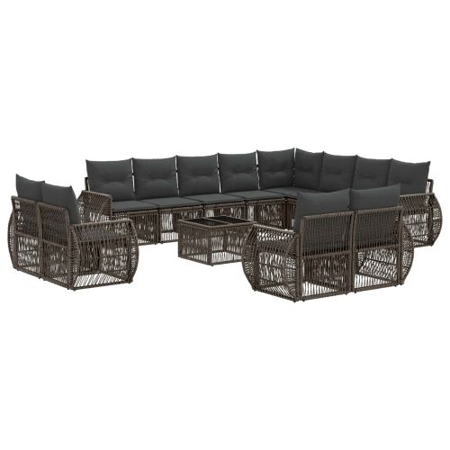 Градински Софа Комплект 13 pcs Сив и тъмен сив полиратан