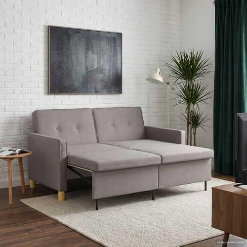 Разтегателен диван с матрак Таупе Текстил