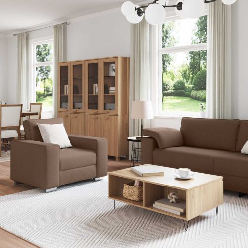 Диван 3 pcs Кафяво 219 x 80 x 82 см Ленена смесена тъкан