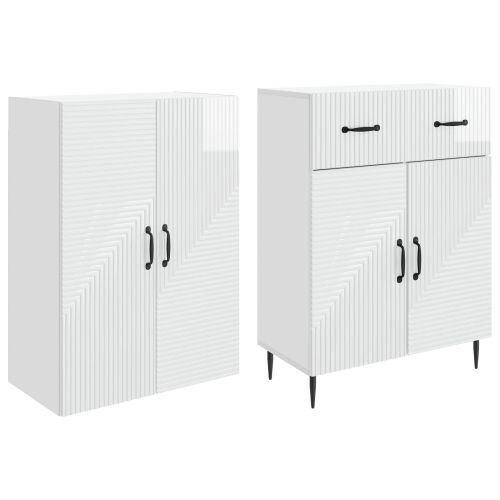 Комплект шкафове 2 pcs Бял гланц 66 x 34,5 x 89,5 см