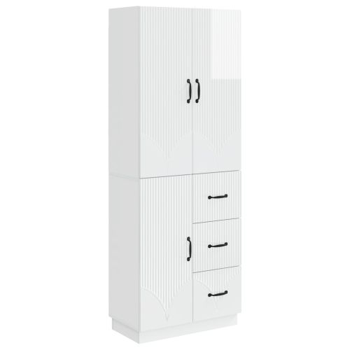 Комплект шкафове 2 pcs Бял гланц Инженерна дървесина