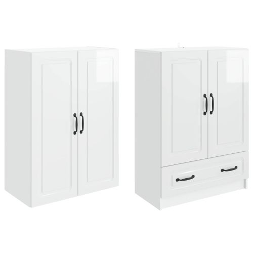 Комплект шкафове 2 pcs Бял гланц Инженерна дървесина