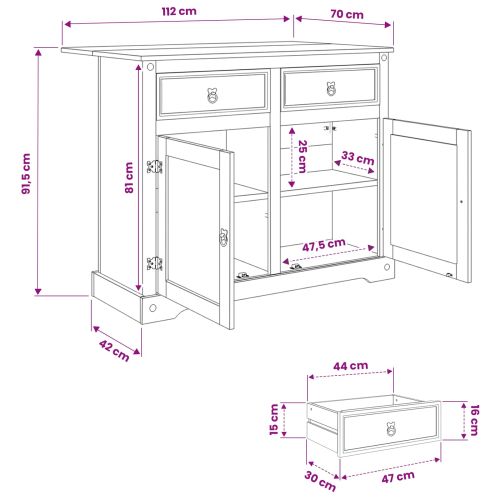 Кухненска количка с врата 2 pcs Пчелен восък 112 x 70 x 91,5 см