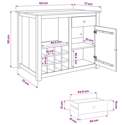 Кухненска количка PANAMA 2 pcs Пчелен восък 112 x 77 x 90 см