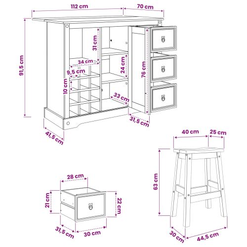 Съхранение в кухнята 2 бр. Бяло и восък от мед 112 x 77 x 90 см