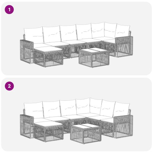 Градински Софа Комплект 8 pcs Сив и тъмен сив полиратан