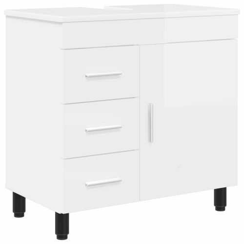 Шкаф със светло за баня Бял гланц 60 x 35 x 60 см