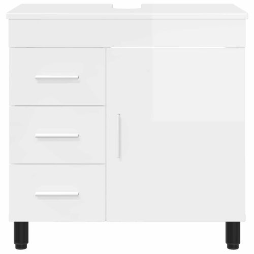 Шкаф със светло за баня Бял гланц 60 x 35 x 60 см