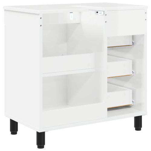 Шкаф със светло за баня Бял гланц 60 x 35 x 60 см