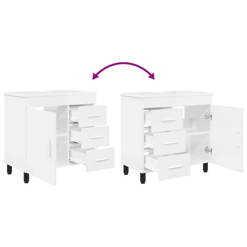 Шкаф със светло за баня Бял гланц 60 x 35 x 60 см