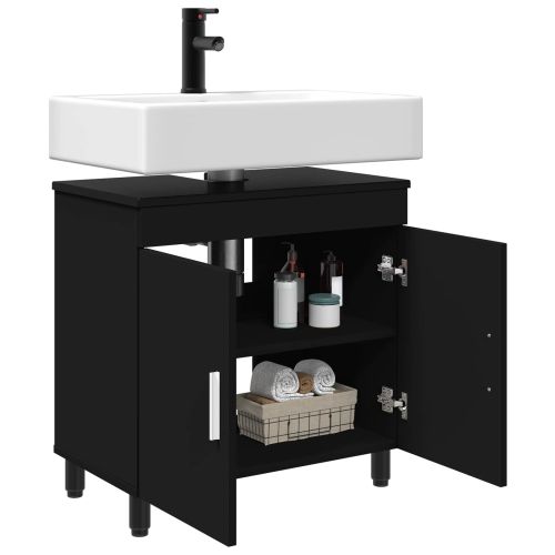 Шкаф със светло за баня Черно 60 x 35 x 60 см