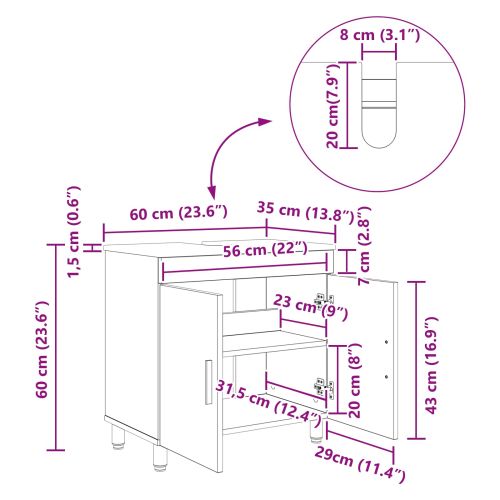 Шкаф със светло за баня Черно 60 x 35 x 60 см