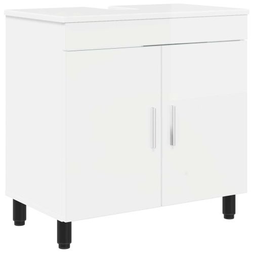 Шкаф със светло за баня Бял гланц 60 x 35 x 60 см