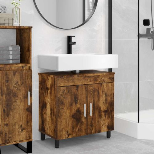 Шкаф със светло за баня Опушен дъб 60 x 35 x 60 см