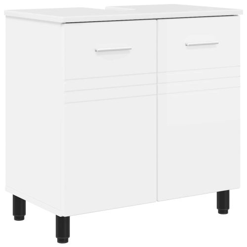 Шкаф със светло за баня Бял гланц 60 x 35 x 60 см