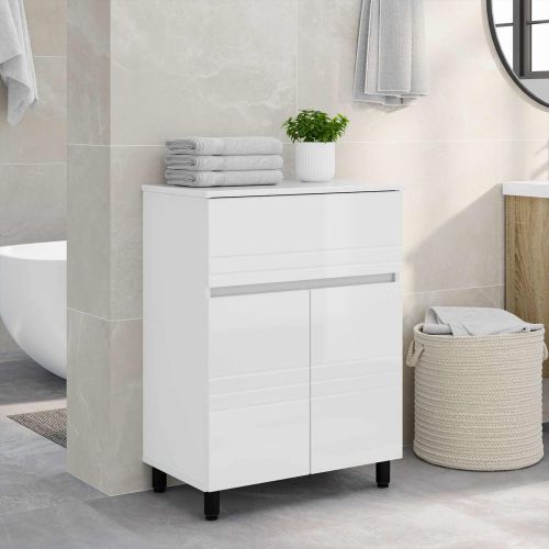 Шкаф със светло за баня Бял гланц 60 x 35 x 80 см