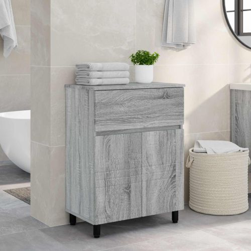 Шкаф със светло за баня Сив Сонома 60 x 35 x 80 см