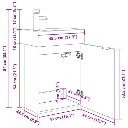 Мивка за баня със смесител Черен дъб 45,5 x 22,5 x 84 см
