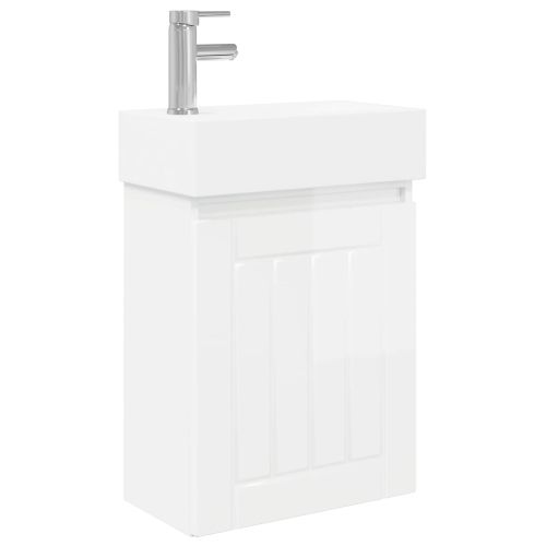 Мивка за баня със смесител Бял гланц 45,5 x 25,5 x 84 см