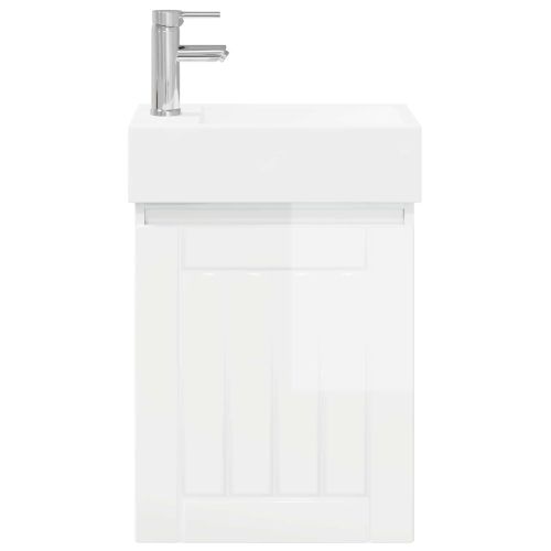 Мивка за баня със смесител Бял гланц 45,5 x 25,5 x 84 см