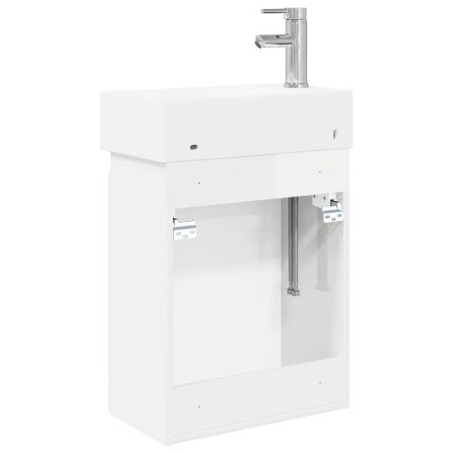 Мивка за баня със смесител Бял гланц 45,5 x 25,5 x 84 см