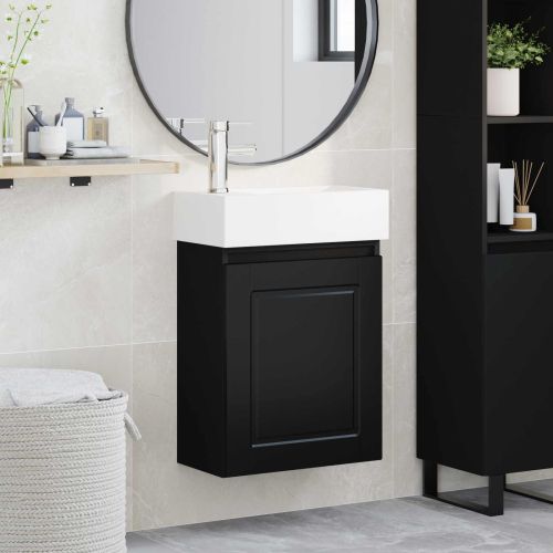 Мивка за баня със смесител Черно 45,5 x 22,5 x 84 см