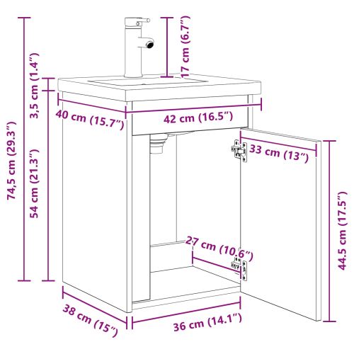 Мивка за баня със смесител Черен дъб 42 x 40 x 74,5 см