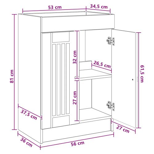 Мебел под мивка за баня Черно 56 x 37,5 x 81 см