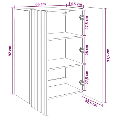 Стенно шкафче Бял гланц 66 x 34,5 x 92 см Инженерна дървесина