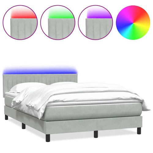 Боксспринг легло с матрак и LED, светлосиво, 160x210 см, кадифе