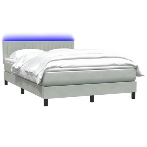 Боксспринг легло с матрак и LED, светлосиво, 160x210 см, кадифе