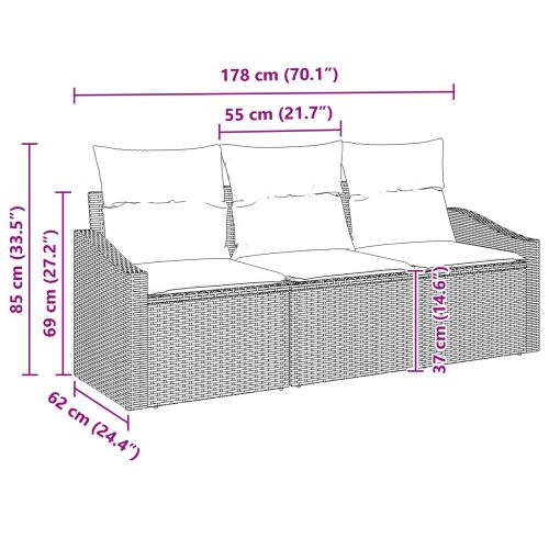 Комплект дивани с възглавница 3 pcs Черно полиратан
