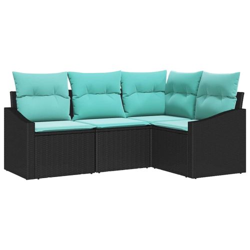 Комплект дивани с възглавница 4 pcs Черно полиратан