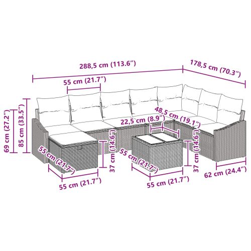 Градински Софа Комплект 9 pcs полиратан