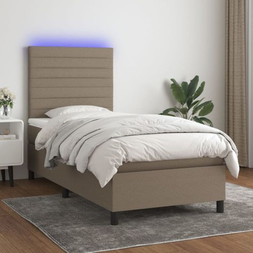 Боксспринг легло с матрак и LED, таупе, 100x200 см, плат