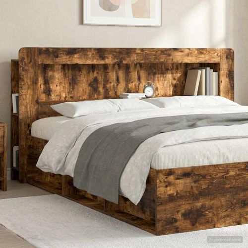 Табла за легло със съхранение Пушена Дъб 215 x 18,5 x 100 см