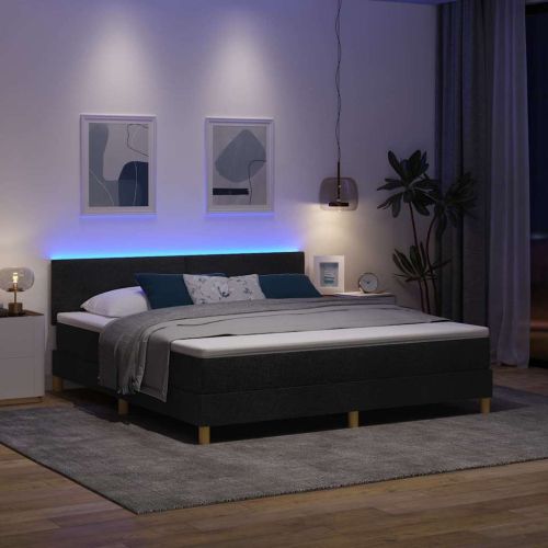 LED кутия за пружини с легло Черен 180 x 200 cm текстил
