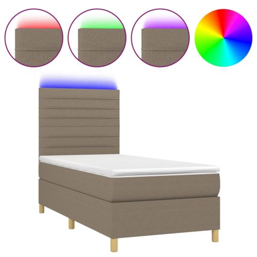 Боксспринг легло с матрак и LED, таупе, 100x200 см, плат