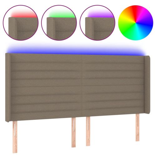 LED горна табла за легло, таупе, 203x16x118/128 см, плат