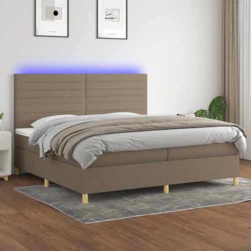 Боксспринг легло с матрак и LED, таупе, 200x200 см, плат