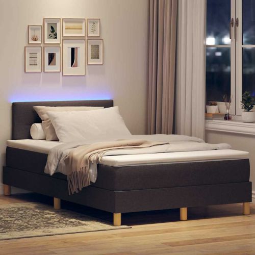 LED кутия за пружини с легло Тъмен кафяв 120 x 200 cm текстил