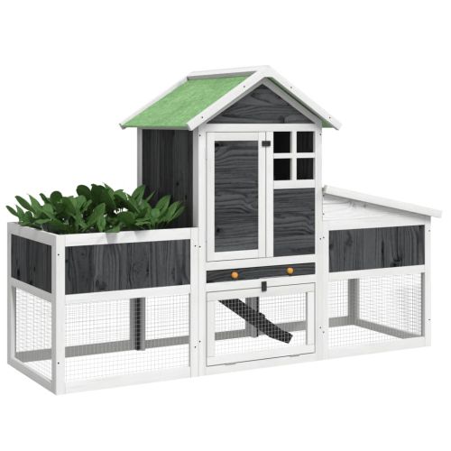 Клетка за зайци сива 170x63x113 см борово дърво масив