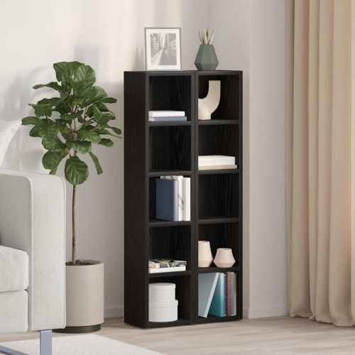 CD шкафове, 2 бр, черно и дъб, 21x16x93,5 см, инженерно дърво