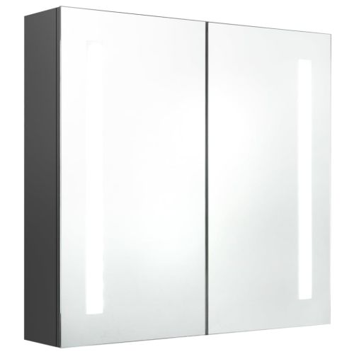LED шкаф с огледало за баня, сив, 62x14x60 см