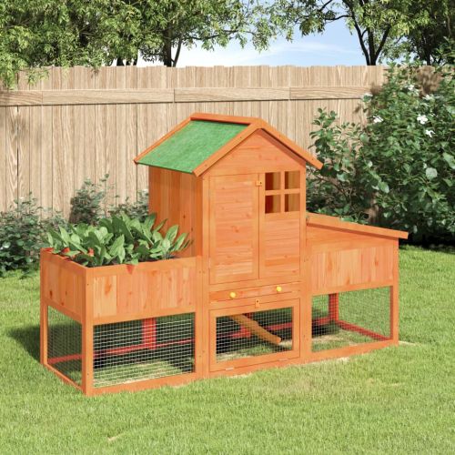 Клетка за зайци кафява 170x63x113 см борово дърво масив