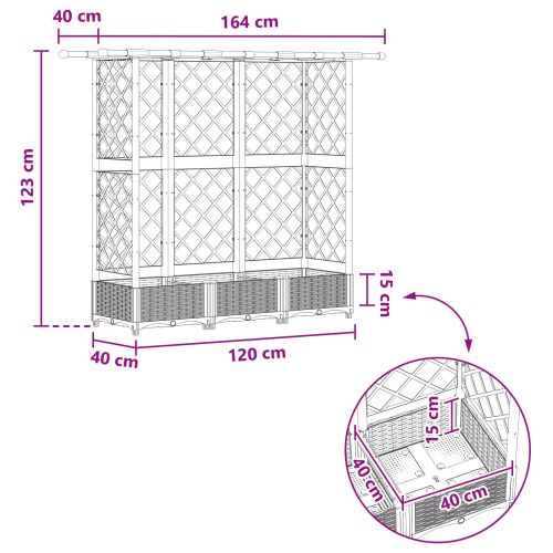 Повдигнато легло с решетка и покривка Сиво 164 x 40 x 121 см ПП