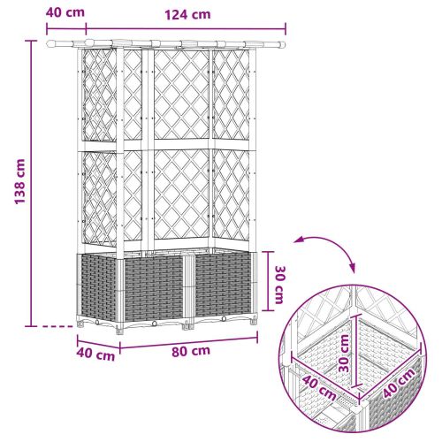 Повдигнато легло с решетка и покривка Сив 124 x 40 x 138 см ПП