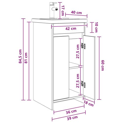 Баня с мивка Опушен дъб 42 x 40 x 84,5 см Инженерна дървесина